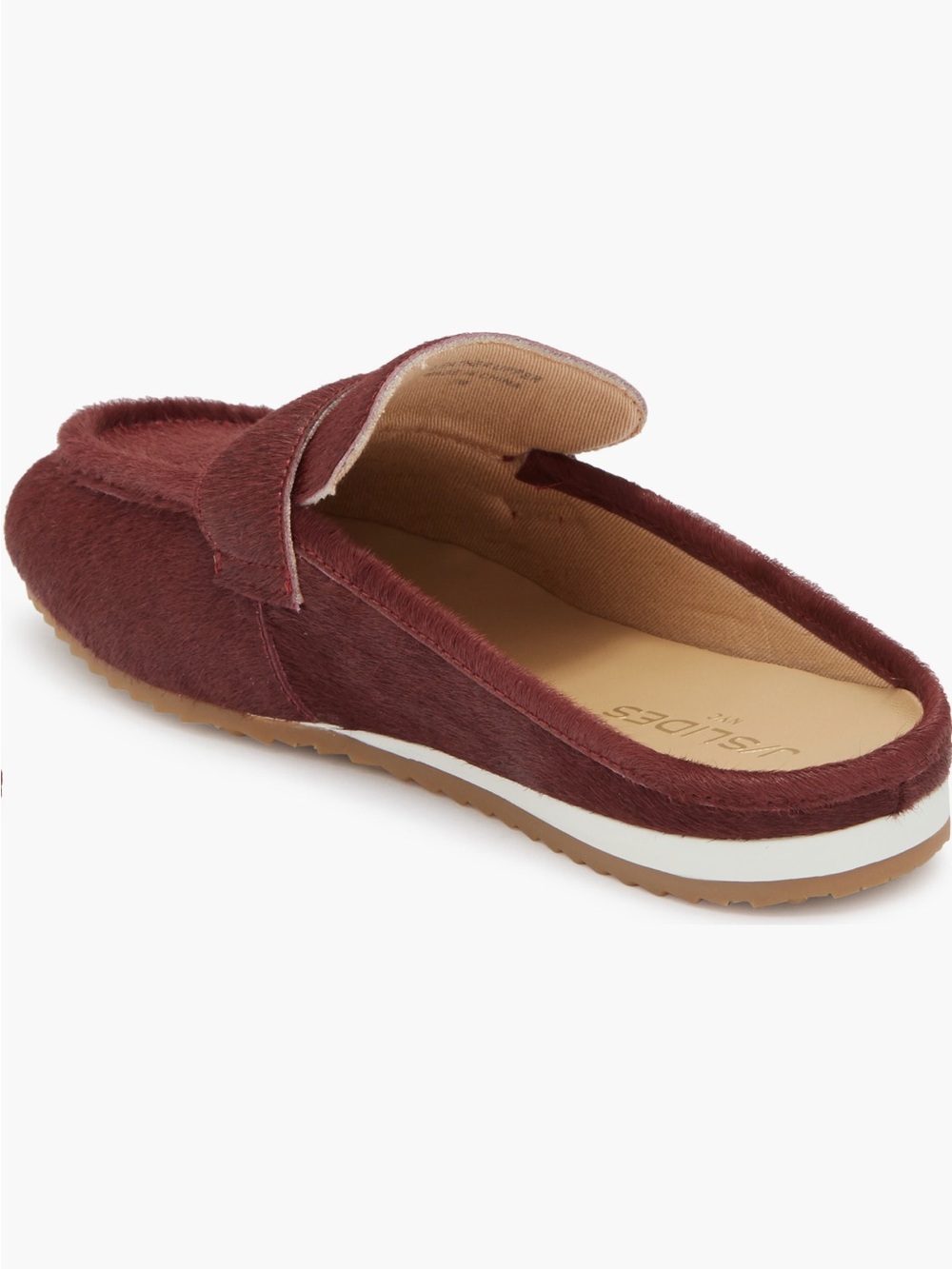 NEW J Slides Paula Geniune Calf Hair Mules in Burgundy - Picture 2 of 10